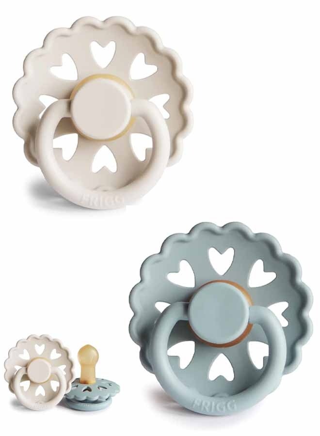 2PCS Fairytale Natural Rubber Baby Pacifier | Made in Denmark | BPA-Free (Cream/Stone Blue, 0-6 Months) - Image 1